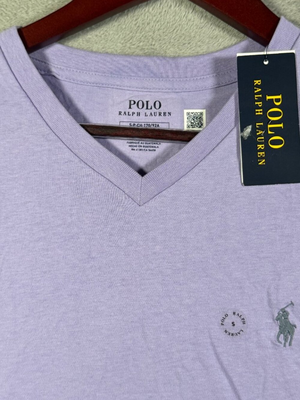 Polo Ralph Lauren V-Neck T-Shirt Mens S Purple Classic Fit Short Sleeve *FLAW